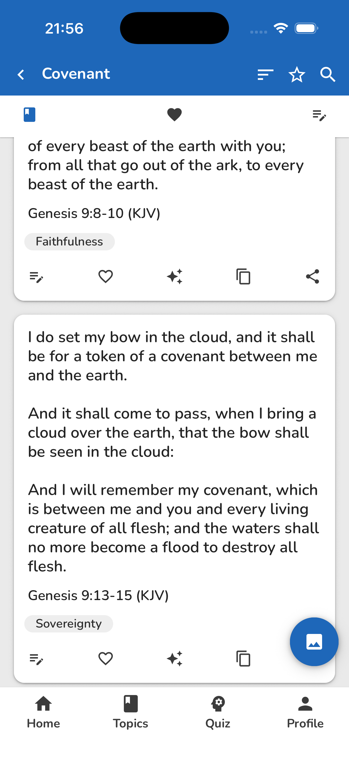 Bible Topics topic study screen maintaining reading context