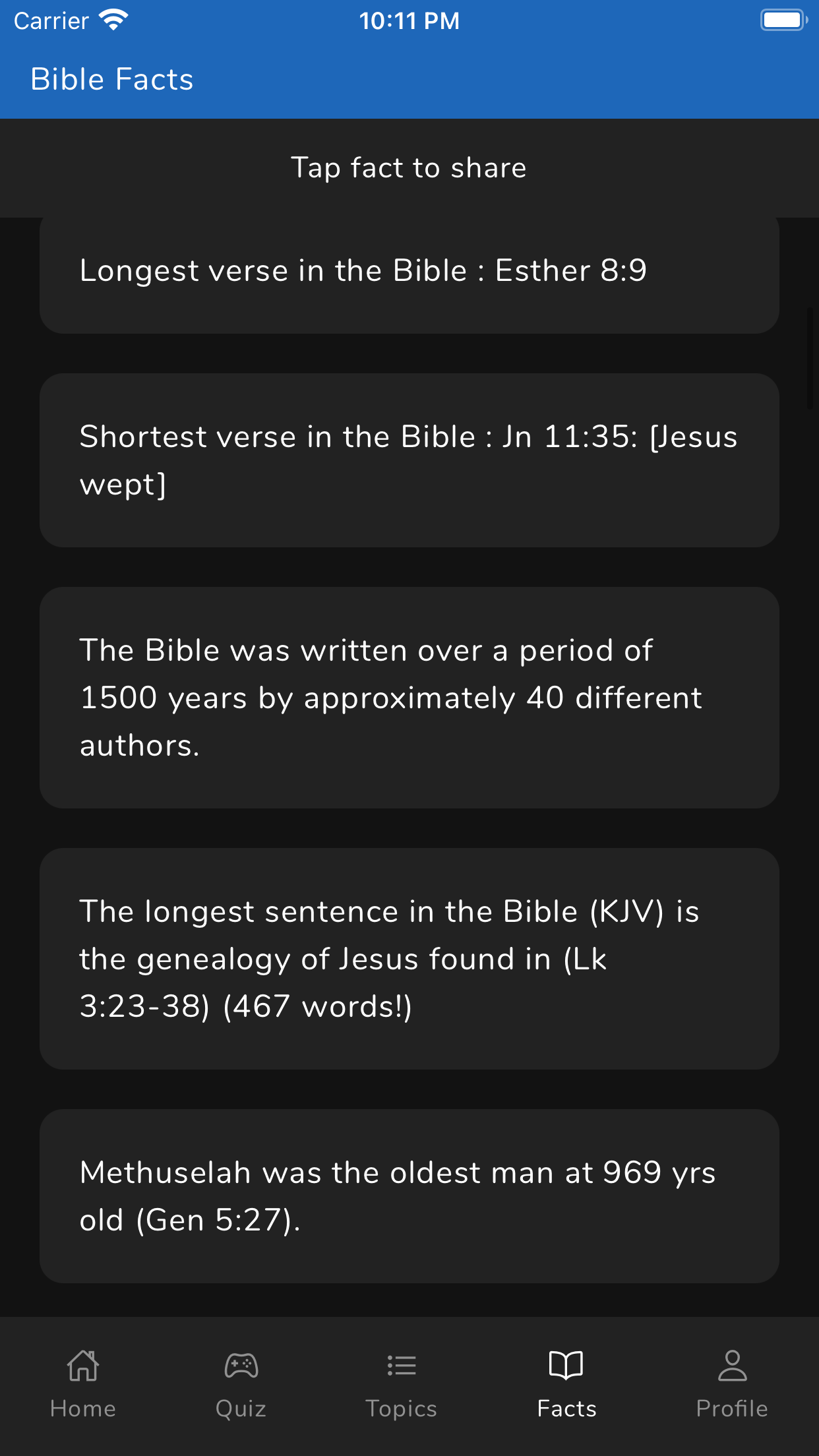 Bible Facts - dark mode